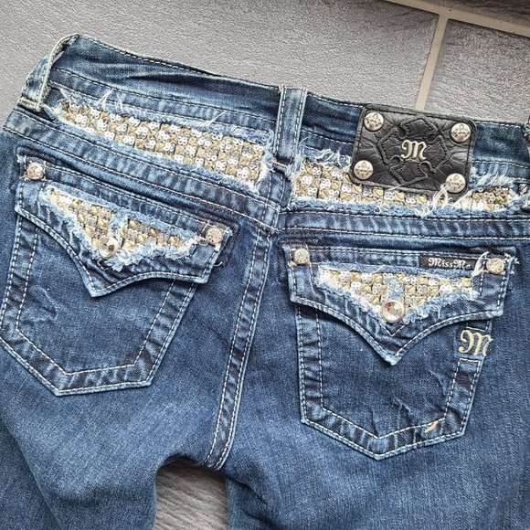 Miss Me Signature Rise Boot Cut Blue Jeans Sequin Western Embroidered Denim 27 - Picture 13 of 13